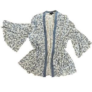 New Torrid Tinted Roses Cloud Dancer Ruffled Kimono Jacket Womens 1XL